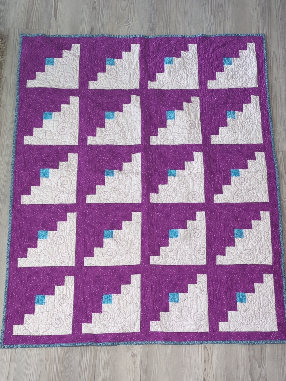 Handmade Purple Blue Patchwork Lap Quilt 40x51 Floral Quilted Throw